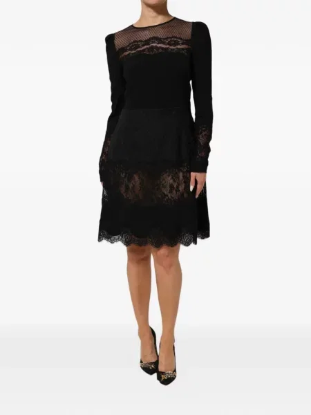 Rochie mini Dolce & Gabbana cu model floral din dantelă în linie A negru