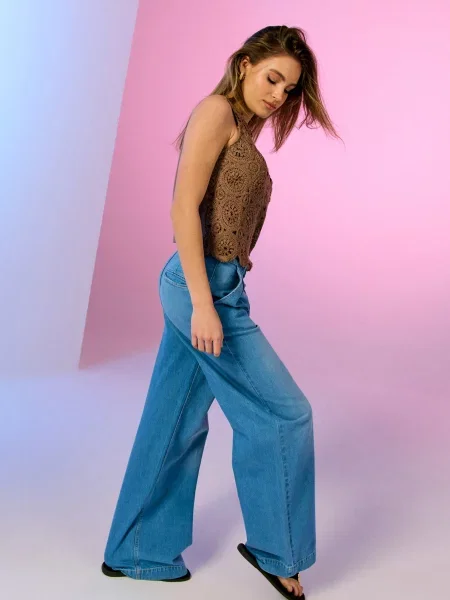 Джинси wide leg з високою талією та синій