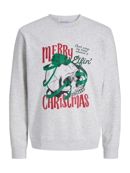 JACK & JONES Mikina JJMERRY SKULL XMASK zelená / ohnivá červená / černá / melír bílý