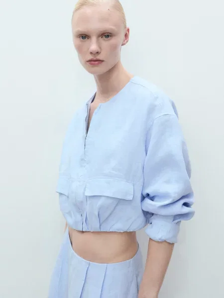 Лляний Жакет MANGO світло-синій синій