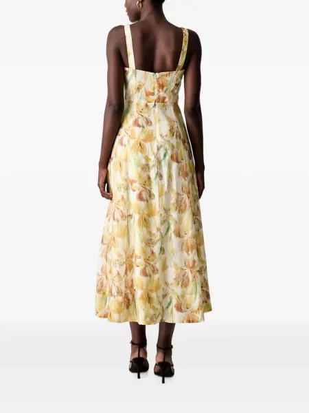 Rochie midi Bardot cu model floral cu imagine galben