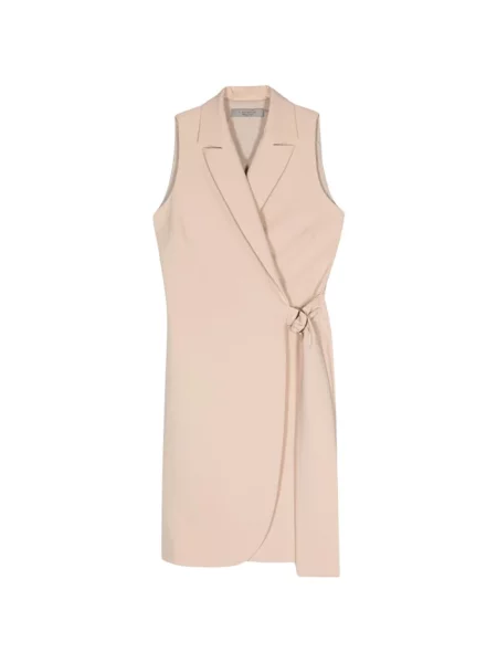 Sukienka midi D.exterior z krepy do kolan kopertowa beżowa