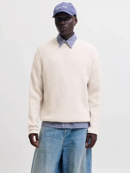 JACK & JONES Pulover JORFREDERIKSBERG OLLIE lână / amestacat alb