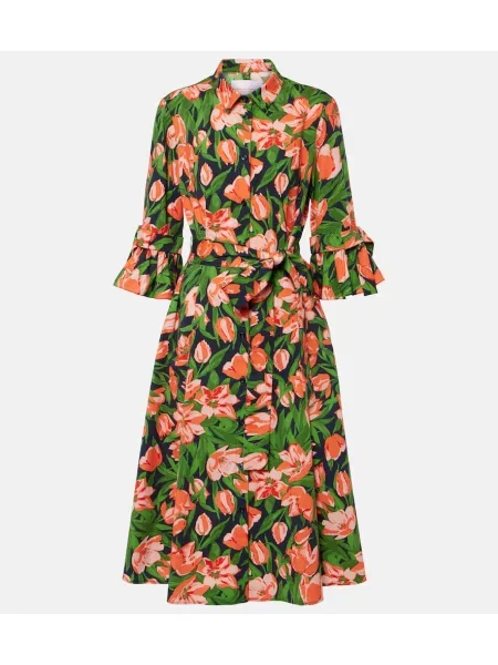 Rochie tip cămașă Carolina Herrera cu funde de costum albastru