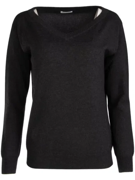 Pulover Brunello Cucinelli cu decolteu în V gri