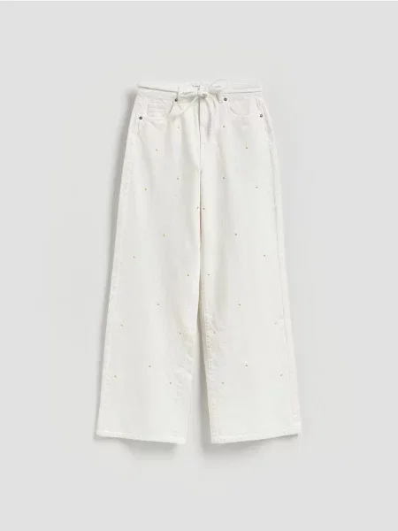 Reserved Blugi wide leg cu broderie alb