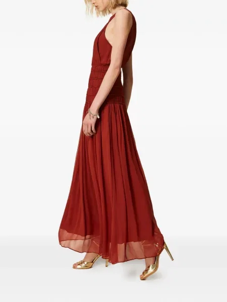 Rochie Twinset plisată lungă de costum maro