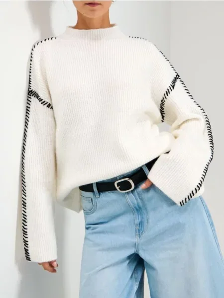 Джемпер з трикотажу в рубчик білий
