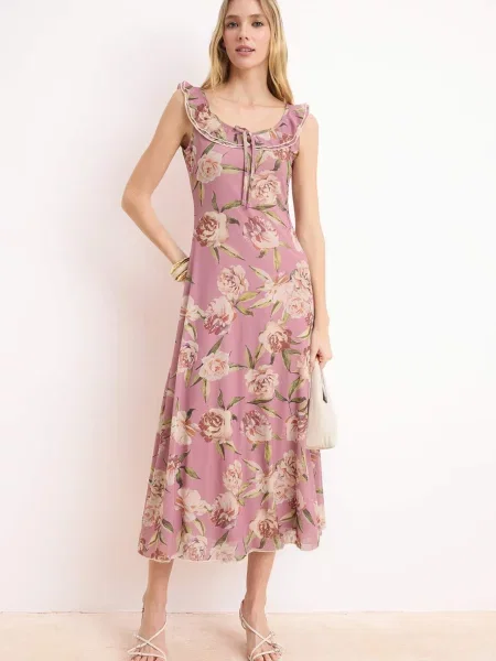 Trendyol Rochie de vară crem / verde kiwi / mov liliachiu / bordeaux roșu