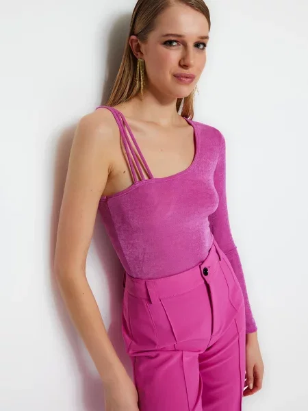 Dzianinowy pstryknąć top Trendyol fuksja