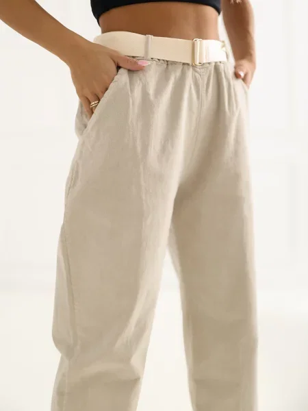 Spodnie Italy Moda w jednolitym kolorze beżowe