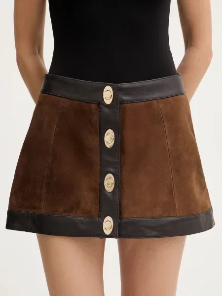 Retrofete fustă din piele intoarsa Lisbeth mini drept maro