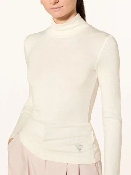 Lekki sweter Guess z długim rękawem ze stójką beżowy