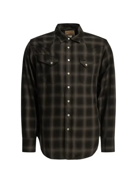Cămașă de blugi Sugar Cane Jeans în carouri cu imagine negru