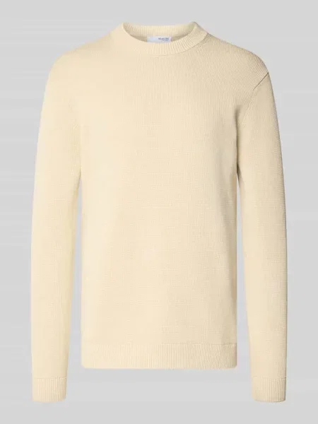 Sweter z dzianiny o kroju regular fit z czystej bawełny model ‘DANE’ Selected Homme biały