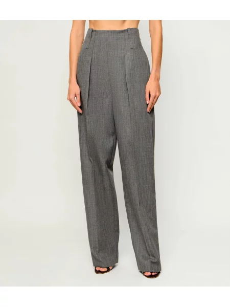 Pantaloni Elisabetta Franchi de lână cu cordon gri