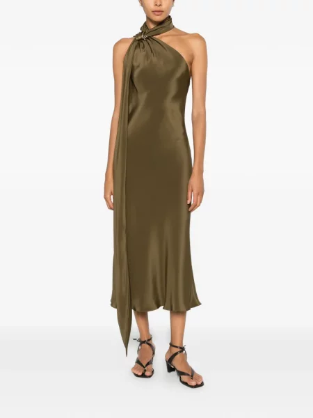 Rochie midi Max Mara de mătase cu un umăr gol verde