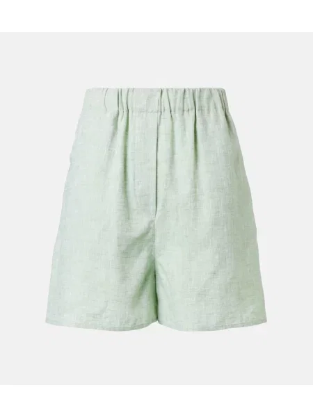 Bermude Loro Piana cu talie înaltă de in verde
