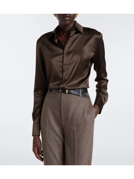 Cămașă Ralph Lauren Collection din satin maro
