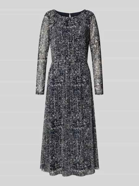 Sukienka casualowa taliowana z siateczki Tom Tailor granatowa