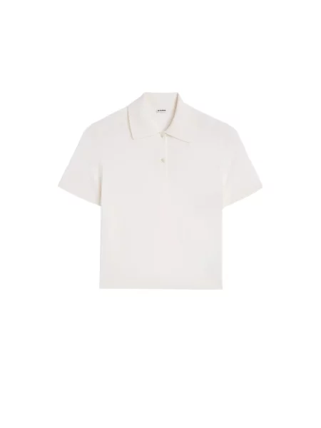 Krótka koszulka polo Jil Sander wełniana biała