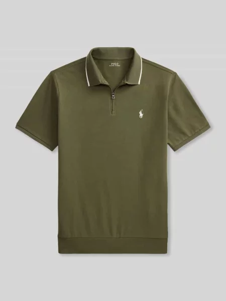 Koszulka polo o kroju regular fit z mieszanka bawełny z zamkiem błyskawicznym Polo Ralph Lauren oliwkowa