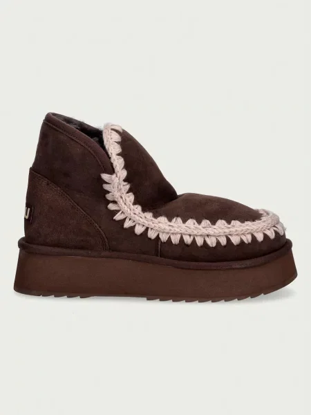 MOU De piele bocanci Mini Eskimo Platform cu adaos de lână maro