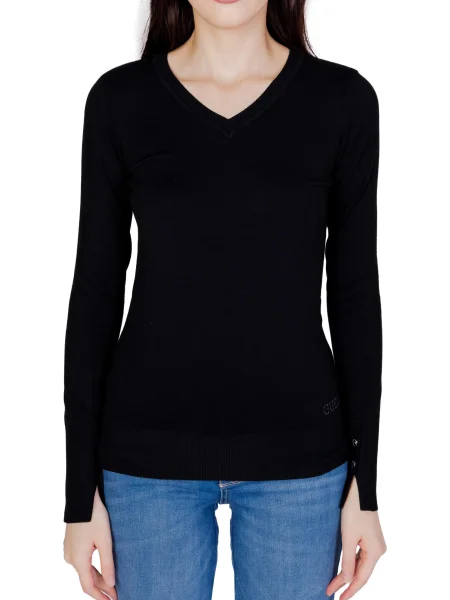 Haftowany sweter z dekoltem w serek Guess z dekoltem w serek czarny