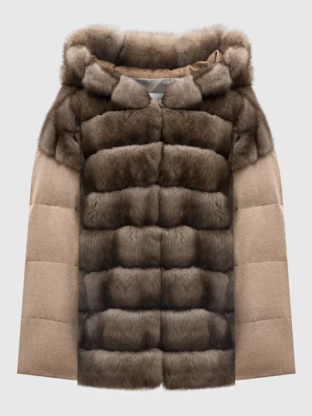 Пухова куртка з кашеміру та шовку з хутром соболя Rindi бежева