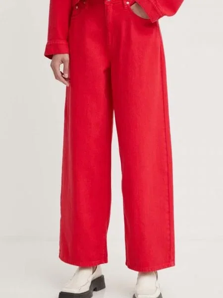 Дънки Foss TT Canvas Denim с висока талия червено