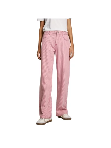 Szerokie jeansy Pepe Jeans w paski różowe