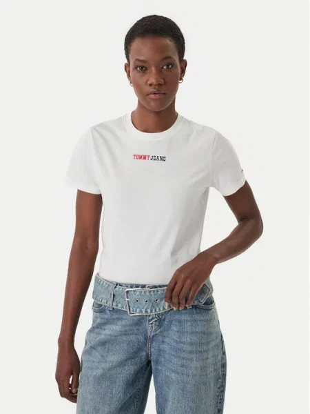 Tommy Jeans Majica ESSENTIAL mornarska / roza bela