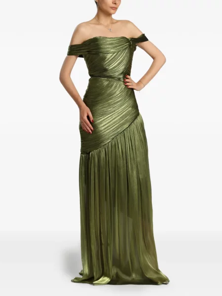Rochie maxi Miau By Clara Rotescu cu umerii deschiși verde