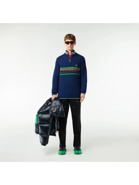 Lacoste French Made Wełniany Sweter Z Wysokim Kołnierzem granatowy