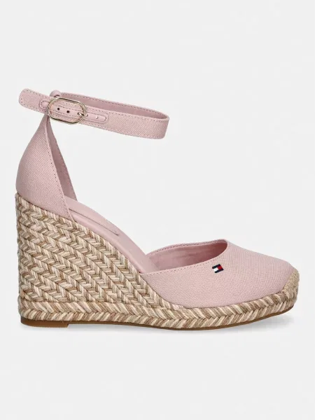 Tommy Hilfiger espadrilky na platforme po celej dĺžke dámske FLAG HIGH WEDGE ESPAD CLOSED TOE ružová