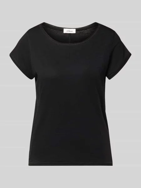 Krój regular fit t-shirt z bawełny z cieniowanej przędzy S.oliver Red Label czarna