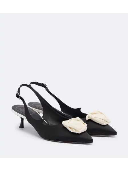 Pantofi cu toc Roger Vivier din satin slingback negru