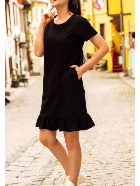 Scurt rochie Armonika cu mâneci scurte negru