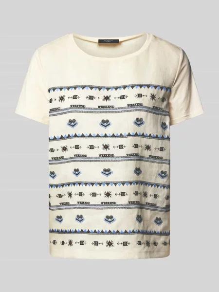T-shirt z obszyciem koronką model ‘BONDENO’ Weekend Max Mara biała