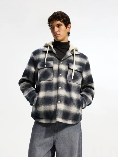 Reserved Jachetă shacket în carouri multicolor