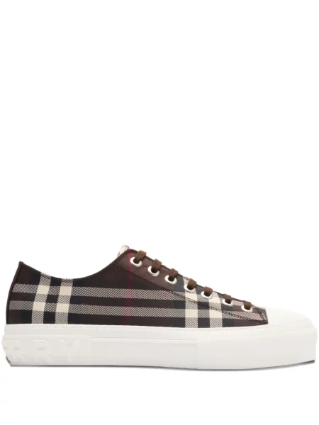 Sneakerși Burberry cu șireturi în carouri din dantelă maro