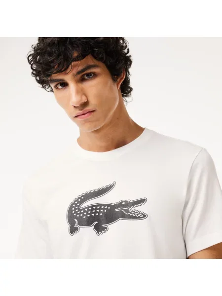 Lacoste Koszulka Sport Z Nadrukiem 3D Krokodyla Oddychająca biała