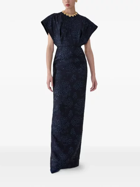 Gėlėtas žakardinis suknele Carolina Herrera mėlyna