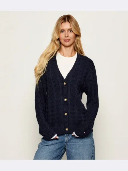 Tommy Jeans Cardigan Cable Bleumarin alb