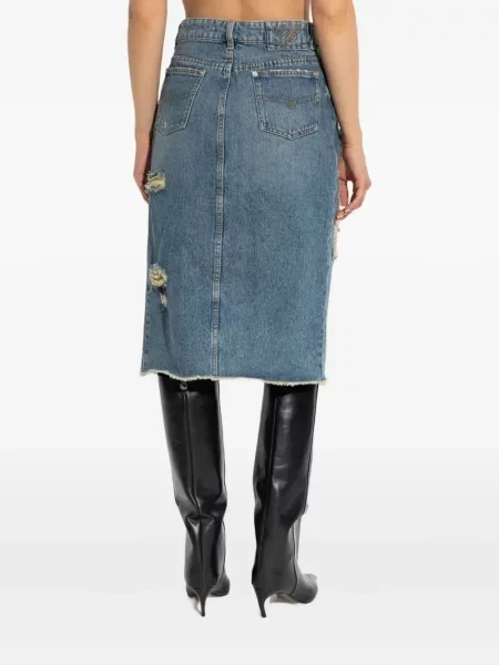 Fustă din denim Blumarine zdrențuiți cu crăpătură albastru