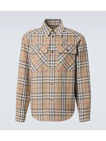 Lněná kostkovaná košile Burberry béžová