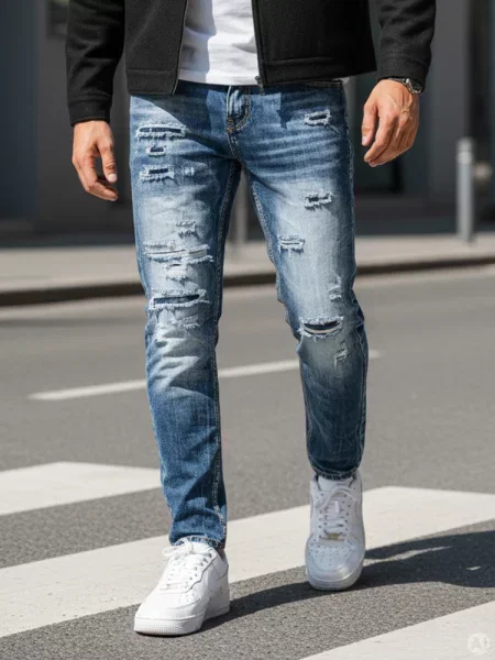 Spodnie jeansowe z przetarciami Dstreet niebieskie