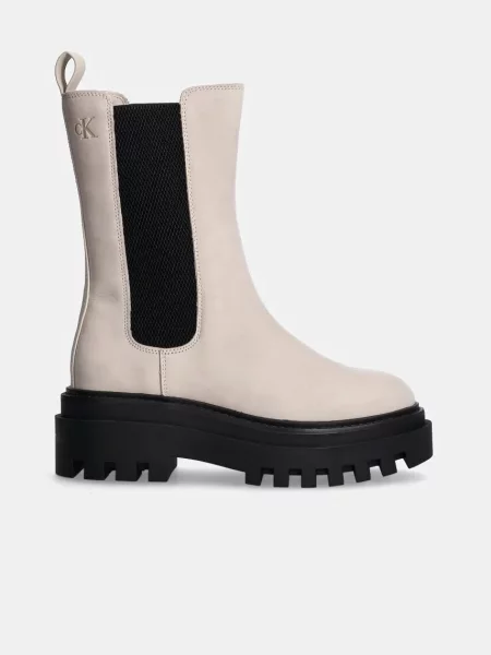 Calvin Klein Jeans sztyblety nubukowe FLATFORM CHELSEA BOOT MG NB na platformie beżowy