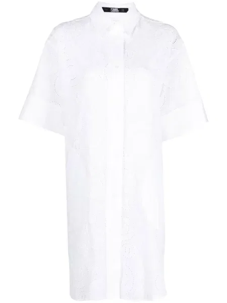 Rochie tip cămașă Karl Lagerfeld cu broderie alb