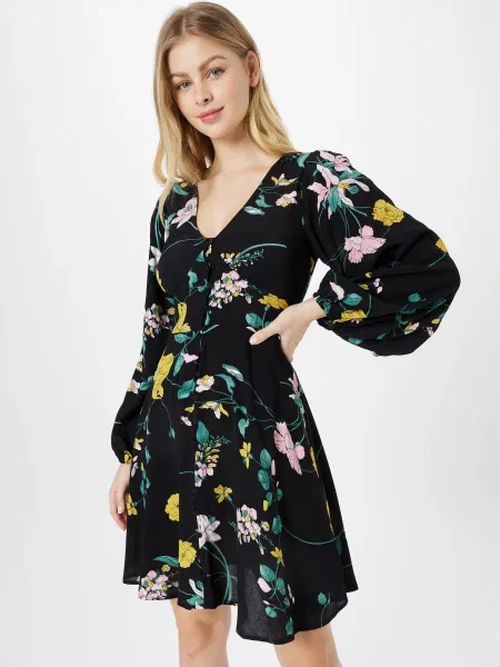 Oasis Rochie tip bluză negru / galben / roz verde alb